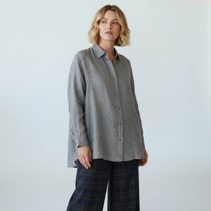 J. Jill Love Linen Shirt SZ L Gray Relaxed Fit Lagenlook Minimalist